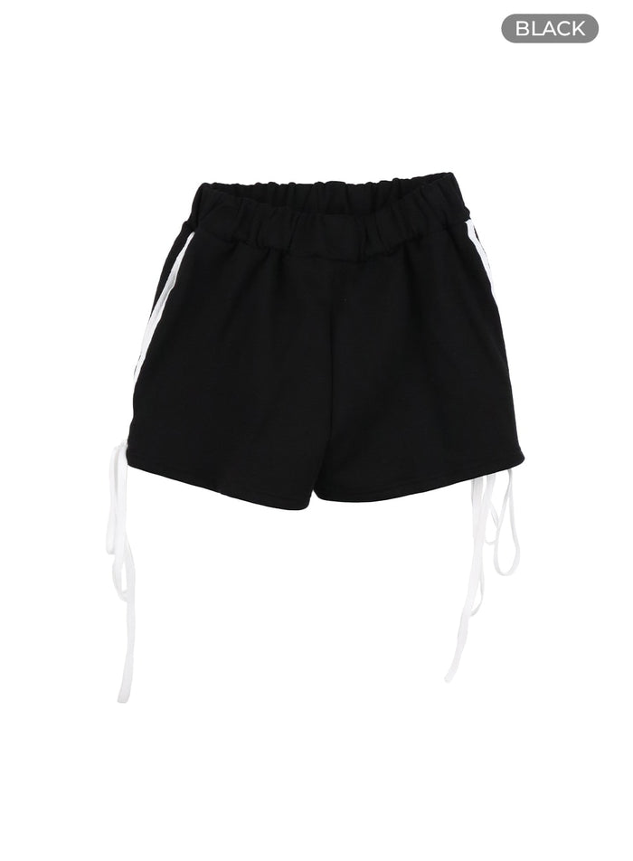 mid-waist-contrasting-ribbon-straight-leg-shorts-cm415 / Black