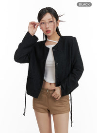 round-neck-minimal-tweed-jacket-ca409 / Black