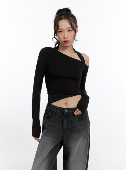 solid-twist-crop-tee-cn420 / Black