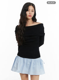 wide-fold-off-shoulder-knit-top-om427 / Black