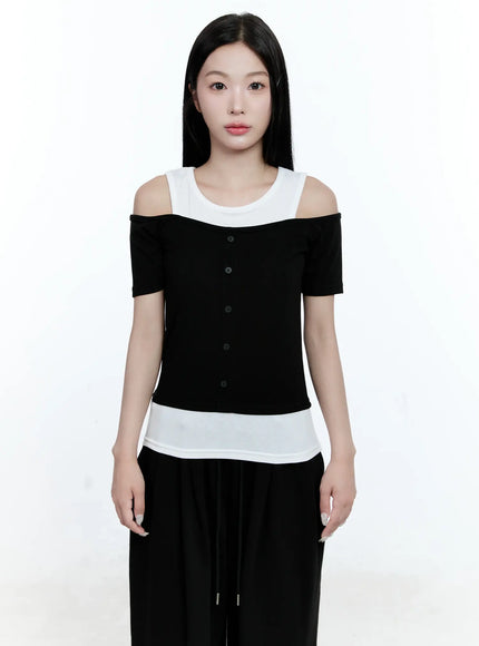 layered-off-shoulder-top-cg513 / Black