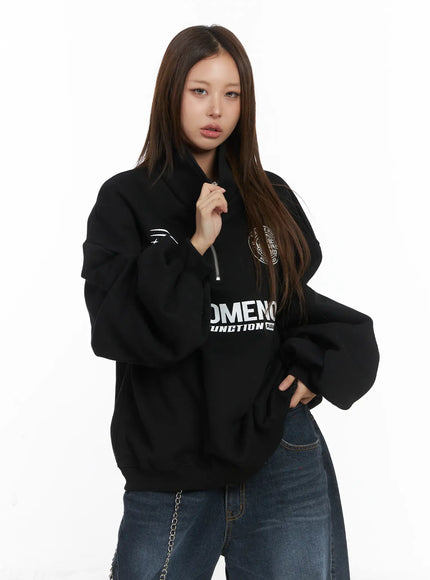 oversized-half-zipped-jumper-cj513 / Black