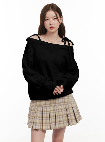 wool-blend-strap-shoulder-sweater-od403 / Black