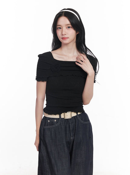 frill-off-shoulder-top-cy526 / Black