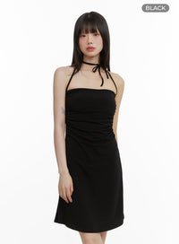 halter-neck-shirred-mini-dress-cy428 / Black