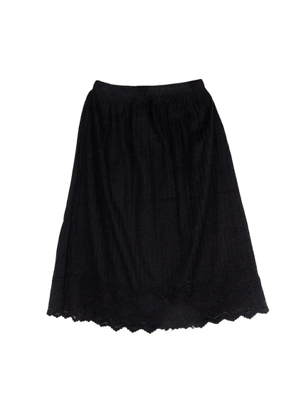 lace-trimmed-fleece-midi-skirt-cj520 / Black