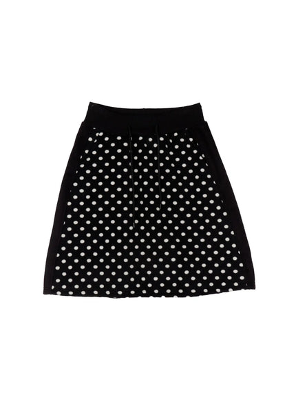 fleece-polka-dot-midi-skirt-cn527 / Black
