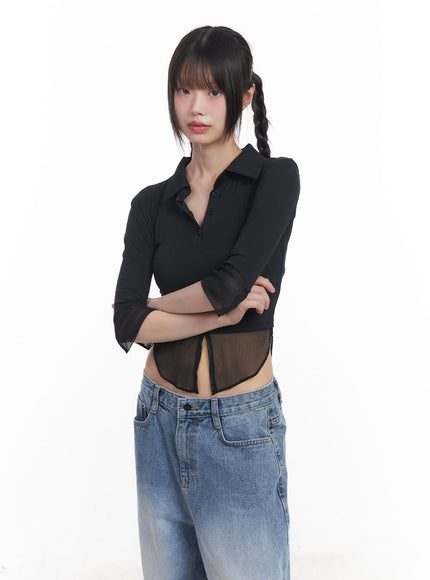 collared-layered-crop-top-cu505 / Black