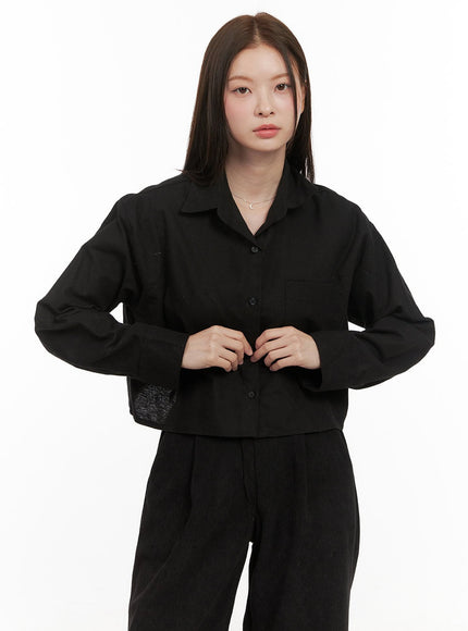 collared-cropped-button-down-od412 / Black