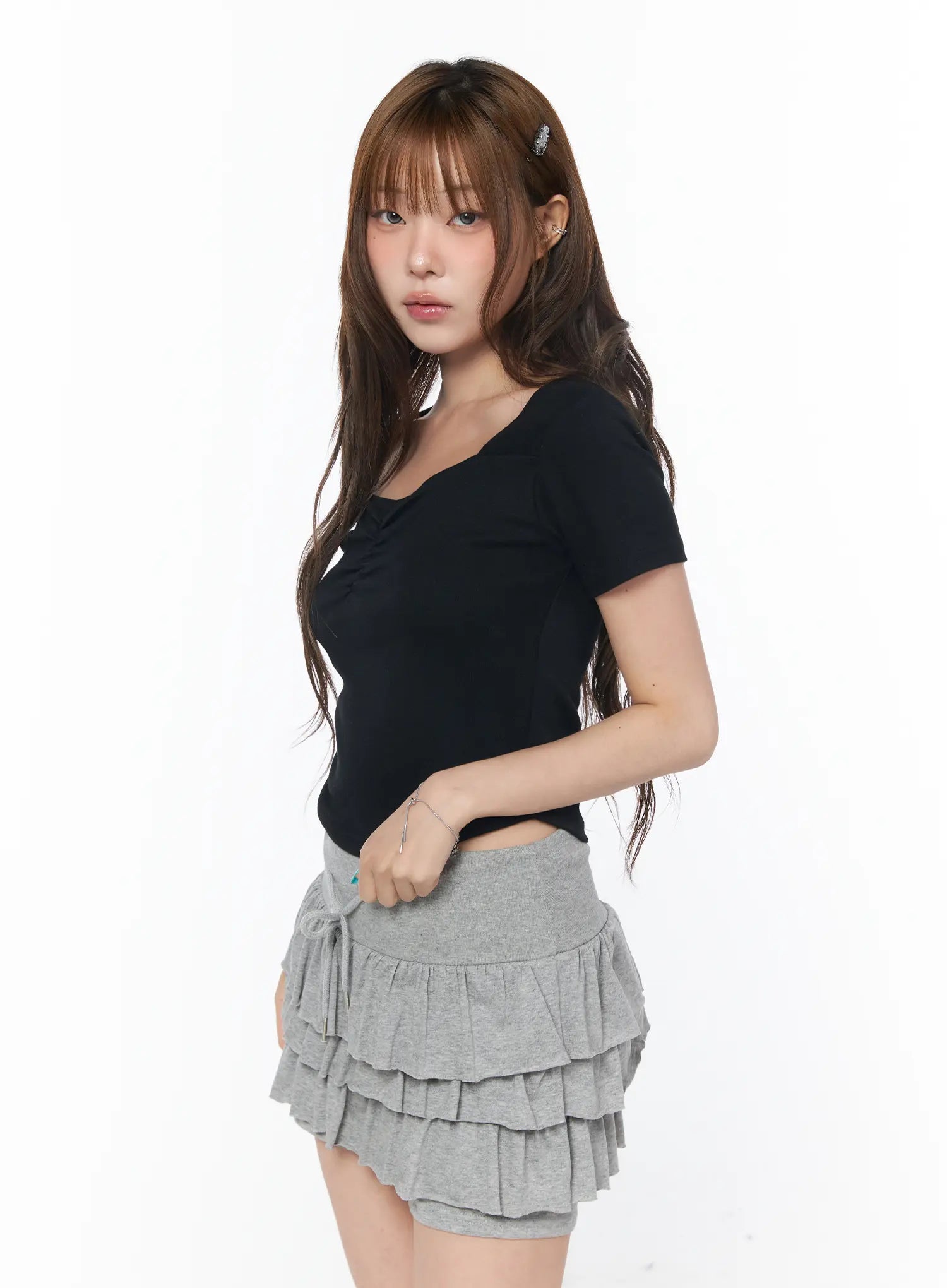 sweetheart-neck-short-sleeve-tee-cy529 / Black
