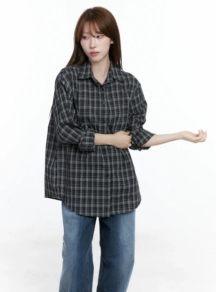 Oversized Plaid Button-Up Shirt CS501