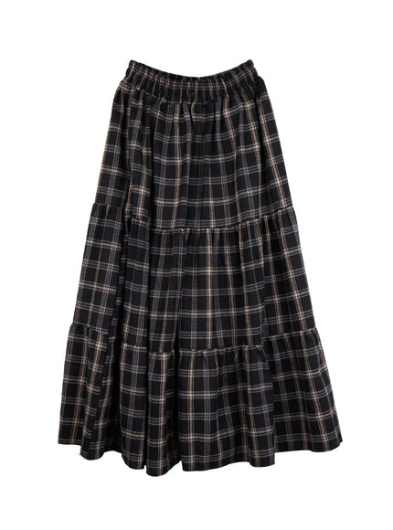 checkered-ruffle-maxi-skirt-od403 / Black