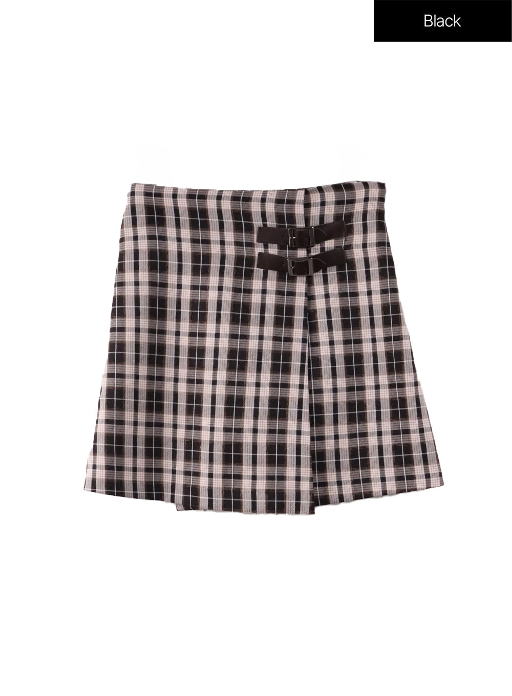 checkered-buckle-mini-skirt-of415 / Black