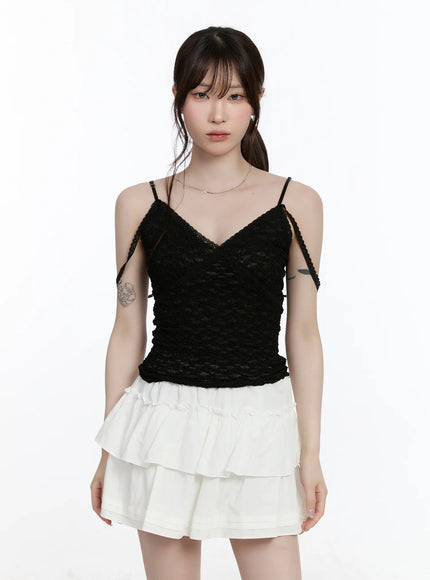 v-neck-lace-cami-top-ca502 / Black