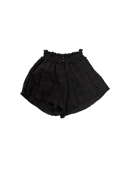 plaid-print-frilly-shorts-cu518 / black