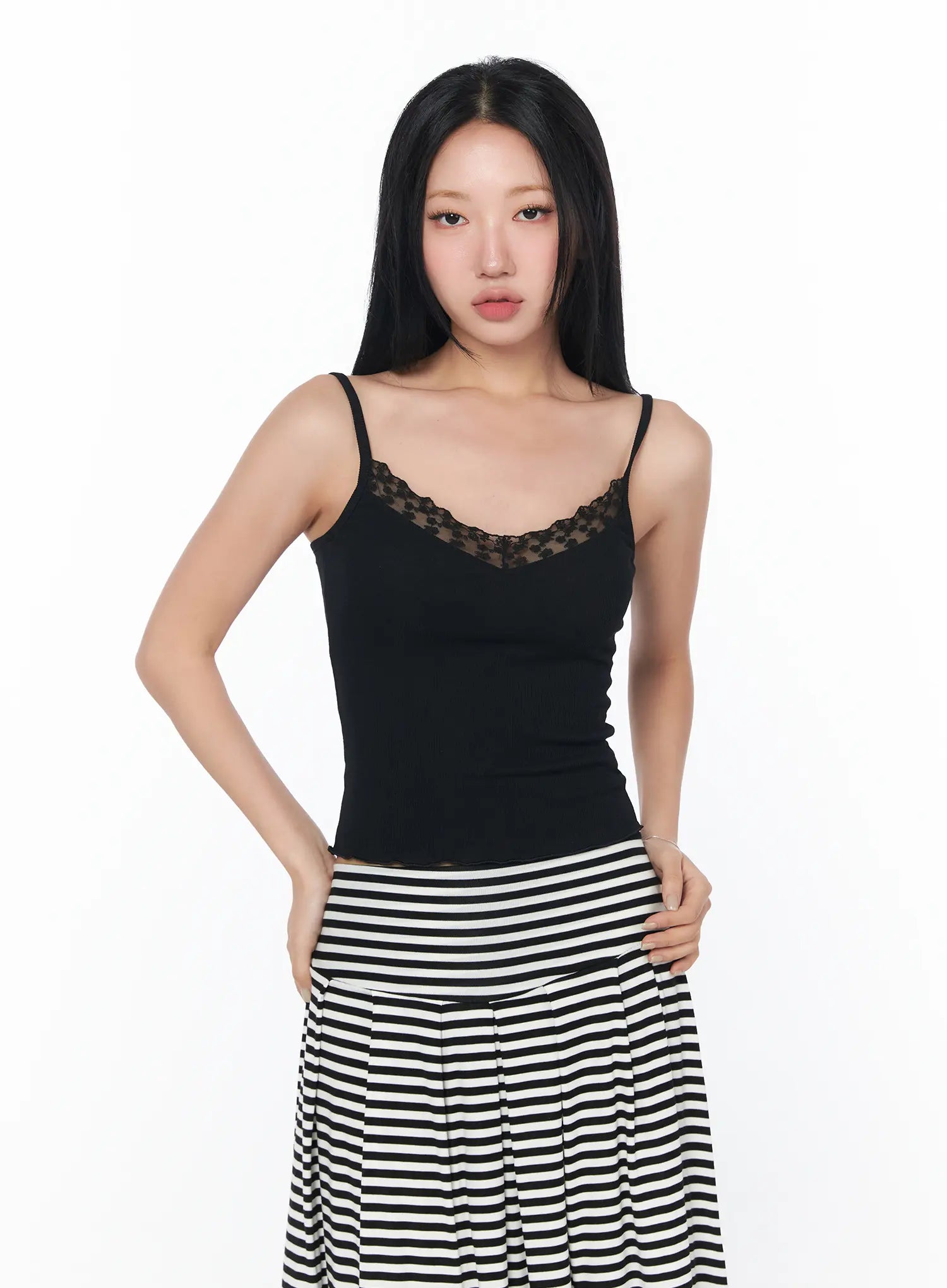 lace-trim-ribbed-cami-cy512 / Black