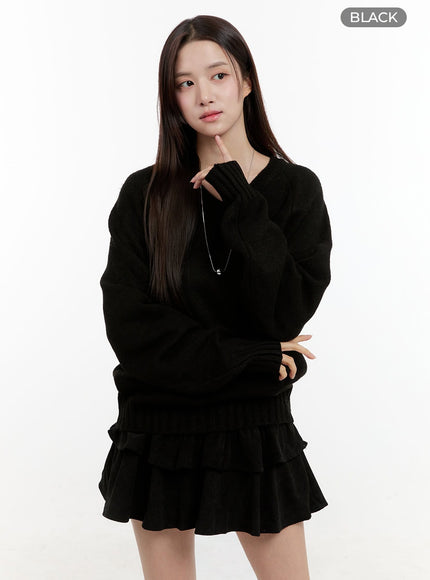 oversized-v-neck-sweater-og429 / Black