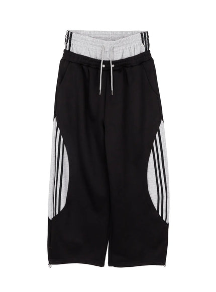 layered-wide-leg-track-pants-cm525 / Black