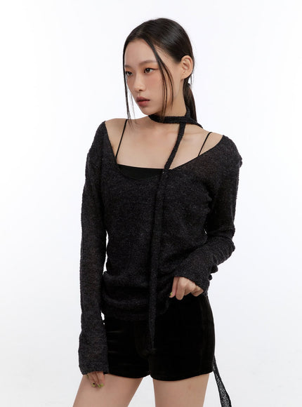 woolen-whisper-v-neck-top-co431 / Black