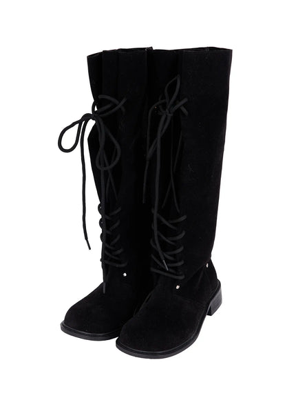 lace-up-suede-knee-high-boots-cy519 / Black