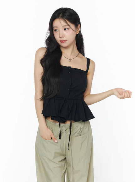 lace-trim-peplum-cami-top-cd805 / Black