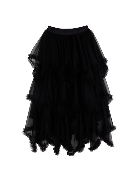 chiffon-lace-maxi-skirt-cf510 / Black