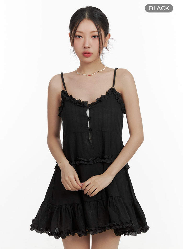 sweetheart-buttoned-frill-mini-dress-oa416 / Black