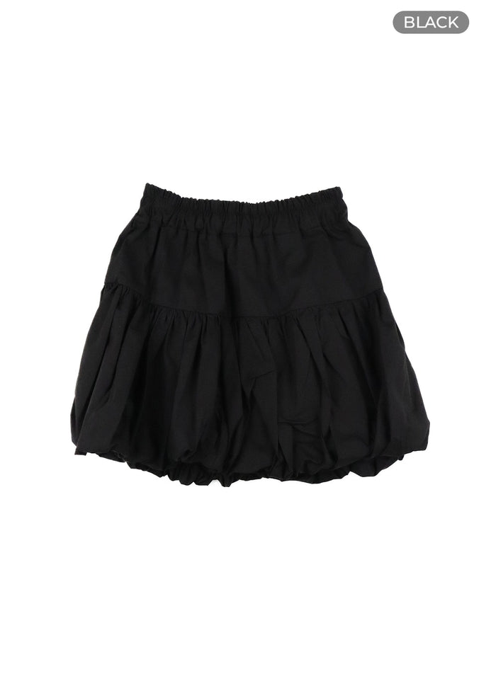 shirred-bubble-mini-skirt-om428 / Black