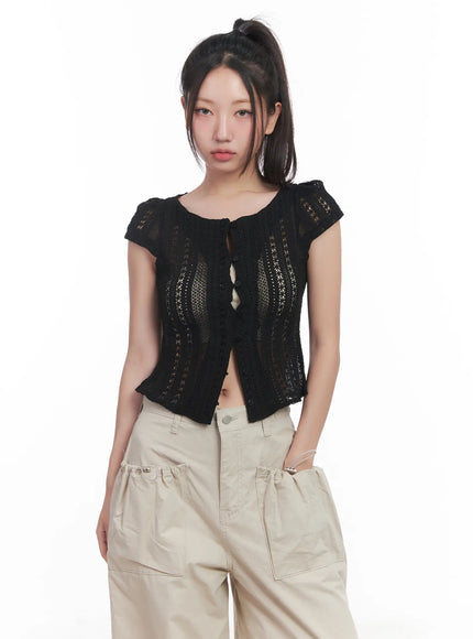 sheer-buttoned-cropped-shirt-cu516 / Black