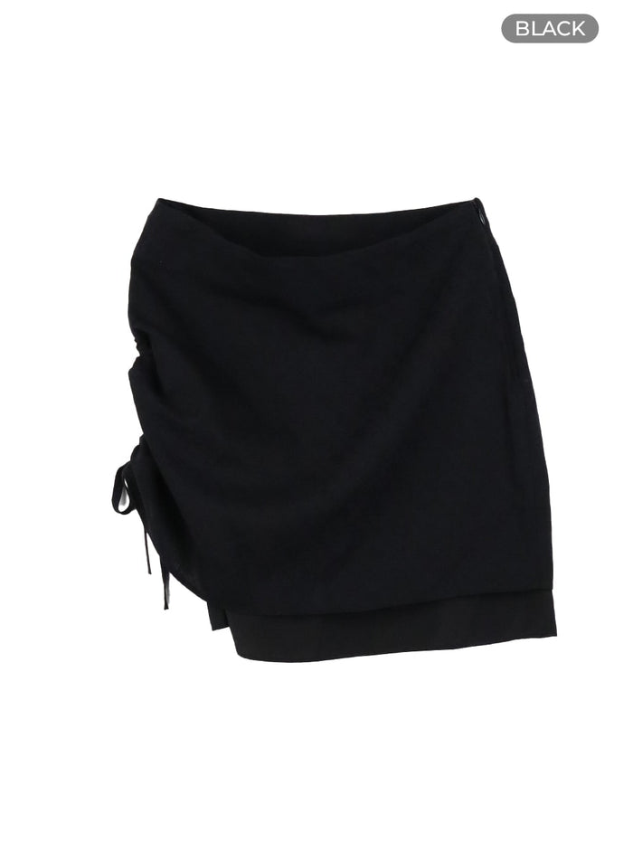 one-side-drawstring-midi-skirt-cm415 / Black
