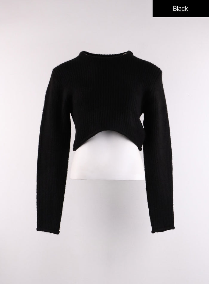 knit-long-sleeve-crop-top-cf405 / Black