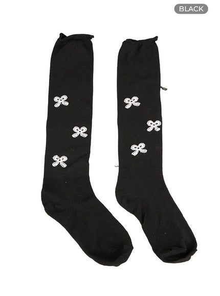 ribbon-patched-socks-ol401 / Black