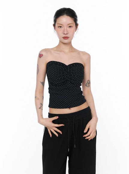 ruched-polka-dot-strapless-top-ca527 / Black