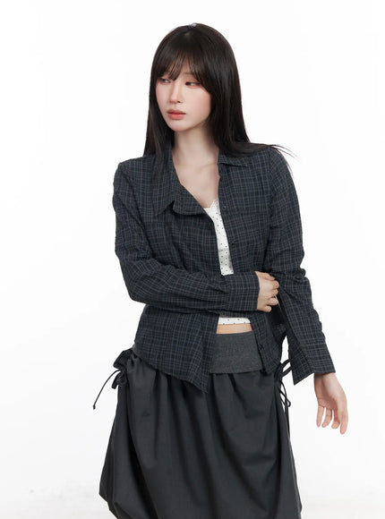 Asymmetric Plaid Long Sleeve Shirt CF523