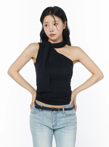 one-shoulder-scarf-tank-cd805 / Black
