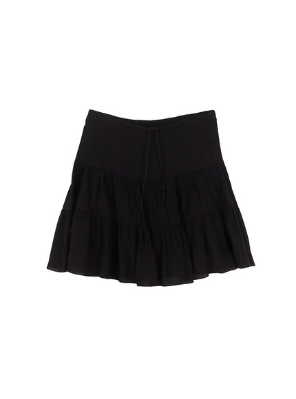 tiered-flowy-midi-skirt-cl529 / Black
