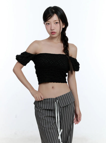 puff-sleeve-off-shoulder-top-cu526 / Black