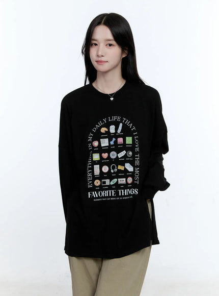 Oversized Graphic Print Long Sleeve Tee CG513