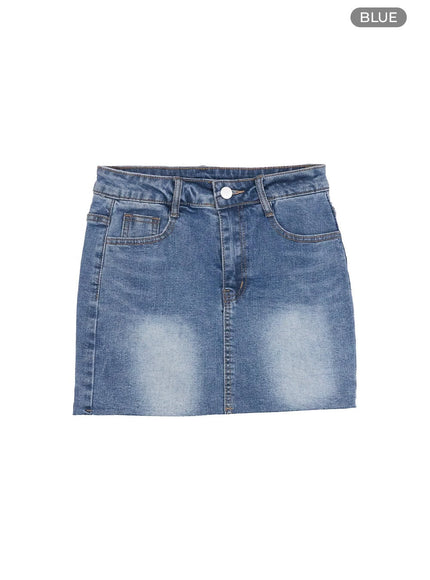 distressed-denim-mini-skirt-oo401 / Blue