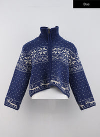 jacquard-zip-up-sweater-on327 / Blue