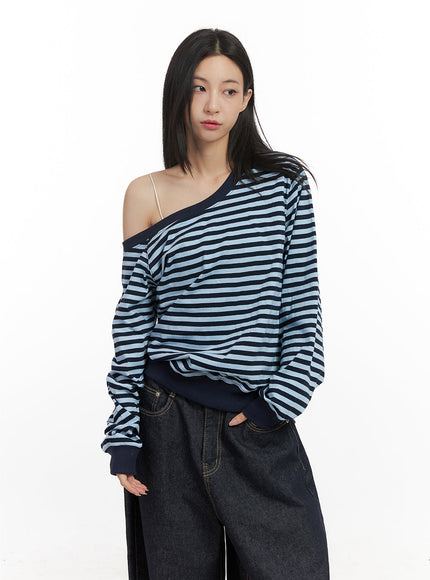 loose-fit-striped-drop-shoulder-top-cn426 / Blue