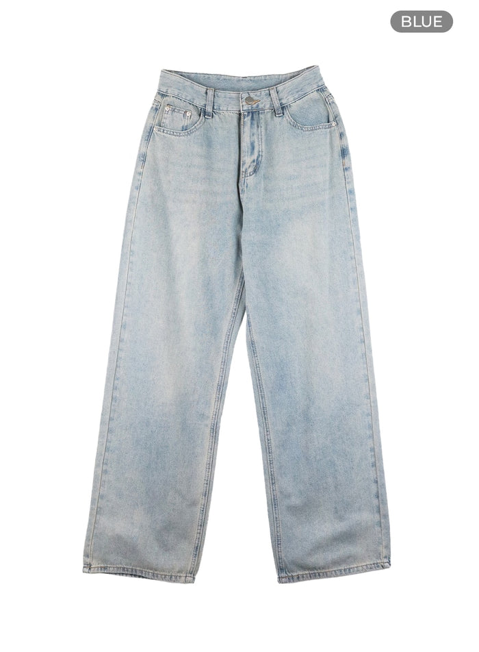 washed-wide-leg-jeans-om428 / Blue