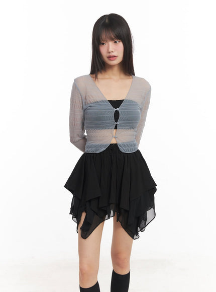 sheer-chic-buttoned-cardigan-ca523 / Blue