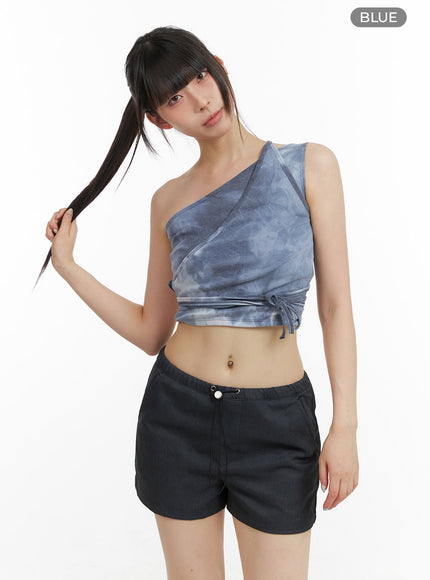 unbalanced-graphic-one-shoulder-crop-top-cl422 / Blue