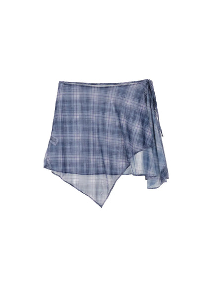 layered-plaid-mesh-midi-skirt-cs524 / Blue