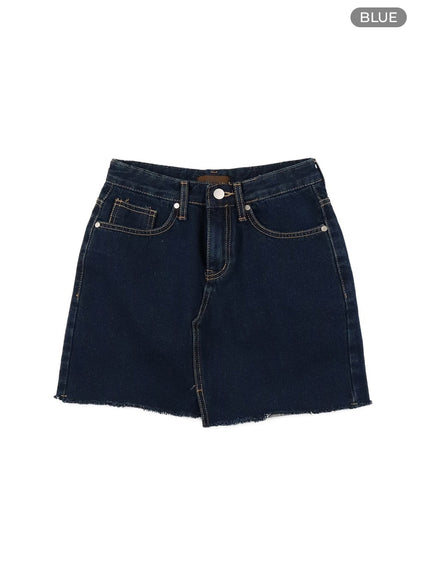 front-slit-denim-mini-skirt-ca415 / Blue