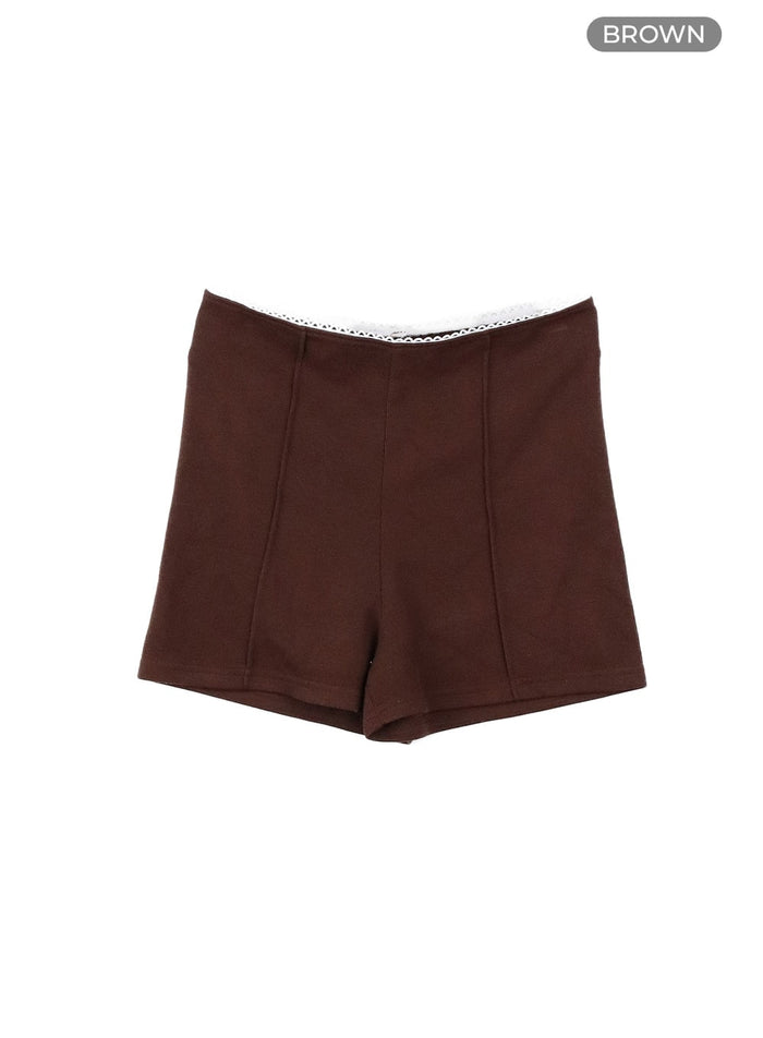 lace-trim-shorts-cm421 / Brown