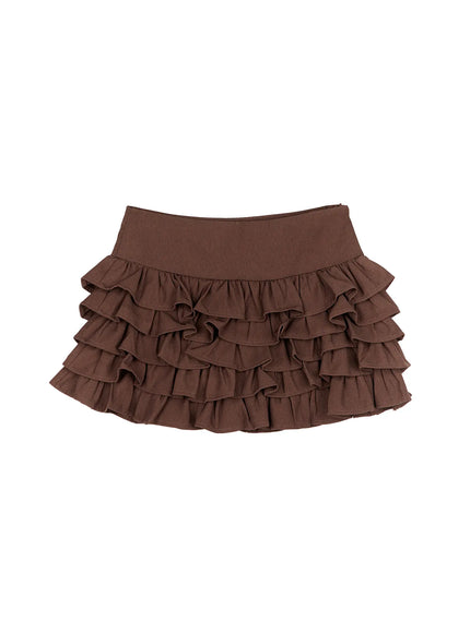tiered-ruffle-mini-skirt-cn512 / Brown