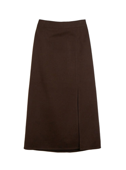 side-slit-midi-skirt-on422 / Brown