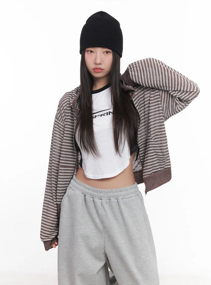 striped-zip-up-hoodie-cu517 / Brown